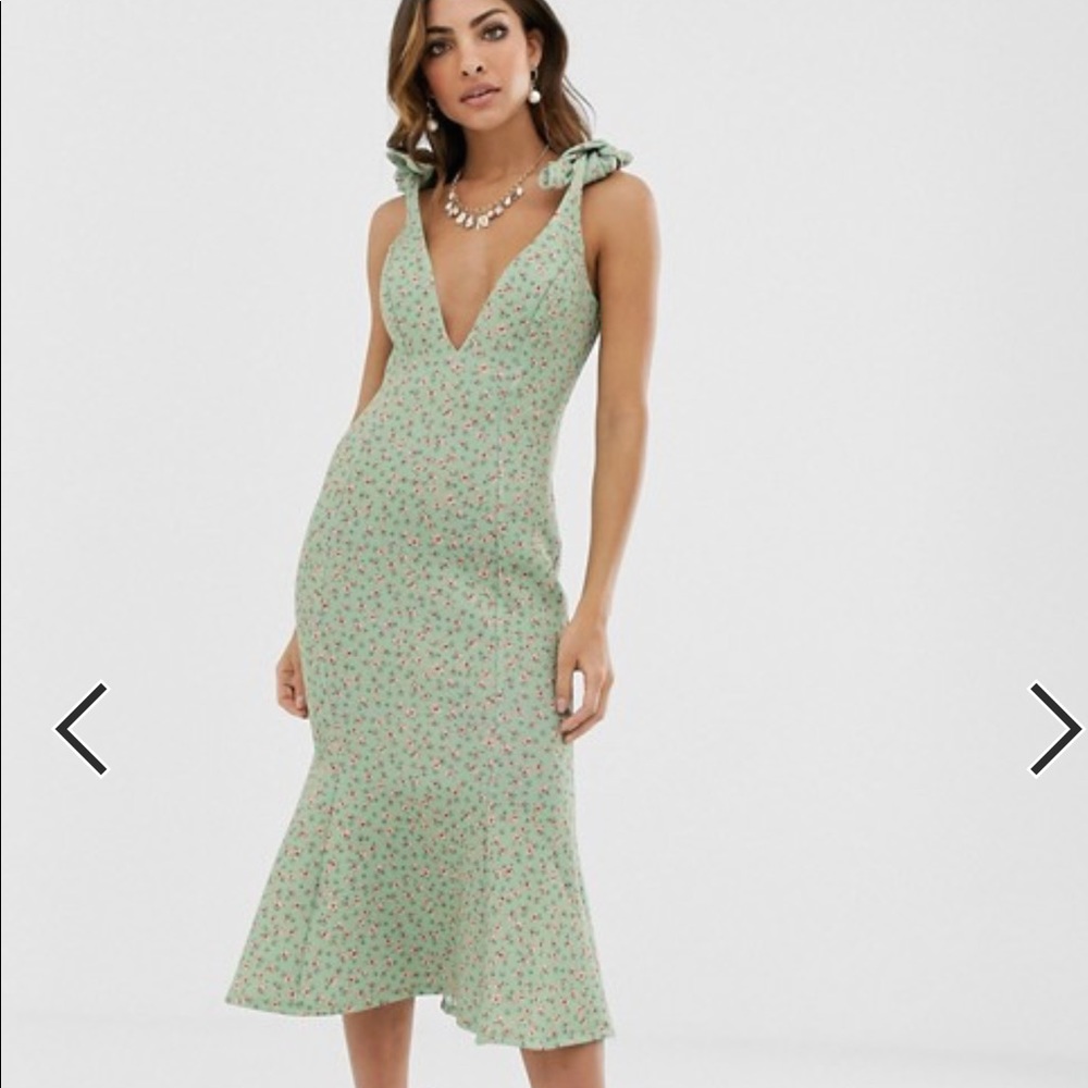 Asos mint floral midi dress w/ shoulder bow detail